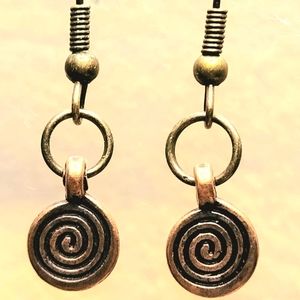 Mini spiral antique copper earrings